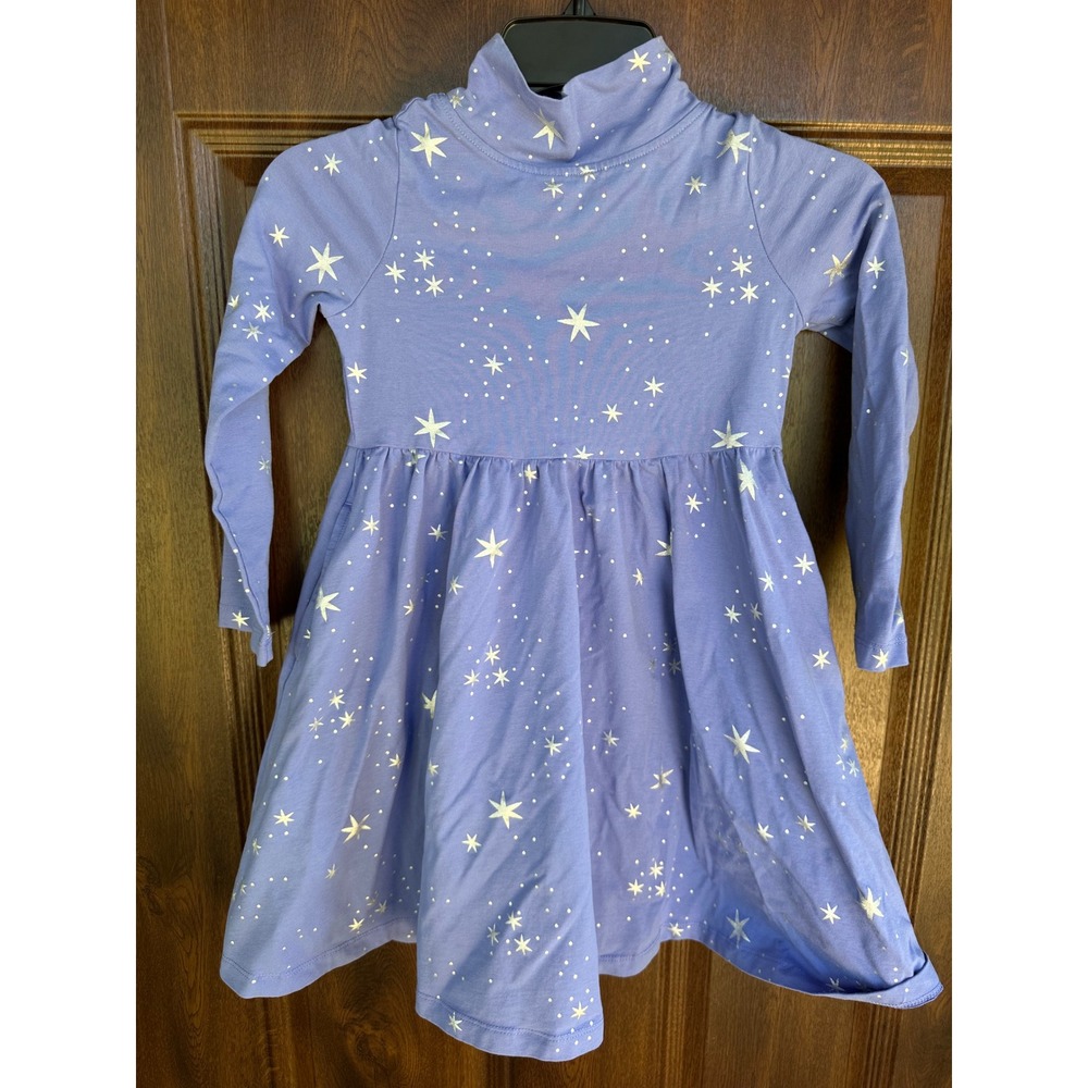 Hanna Andersson Girls Long Sleeve Turtleneck Sparkle Skater Dress Ice Princess 6